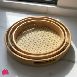 Bamboo Rattan Tray Setof 3