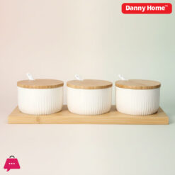 Bamboo Tray &Amp; Ceramic Bowls With Spoons