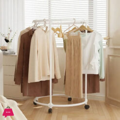 Multifunctional Rotating Circular Drying Rack With Floor Mounted Wheels