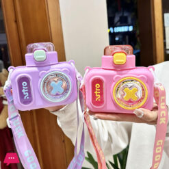 Cute Camera Plastic Water Bottle with Straw Student Back to School