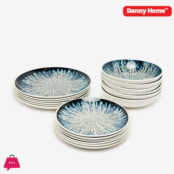 Danny Home Blue And Printed Dinner Set 18-Piece 5 Danny Home Blue And Printed Dinner Set 18-Piece - Image 3
