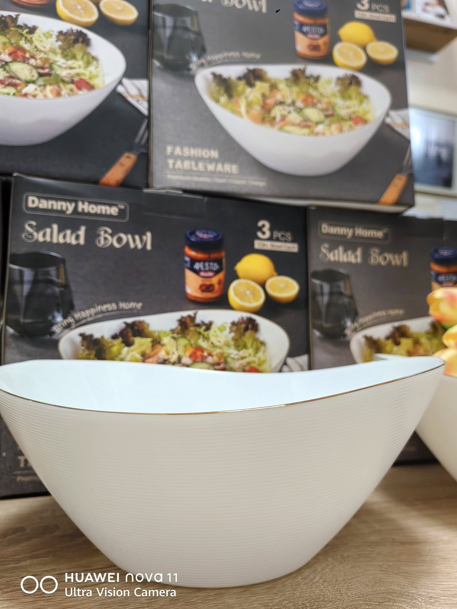 Danny Home Ceramic Gold Line Salad Bowl 3Pcs - 10 Inch 10 Danny Home Ceramic Gold Line Salad Bowl 3Pcs - 10 Inch