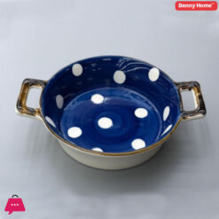 Danny Home Ceramic White Dot Design Blue &Amp; White Serving Dish - 7.75Inch