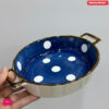 Danny Home Ceramic White Dot Design Blue & White Serving Dish - 7.75Inch