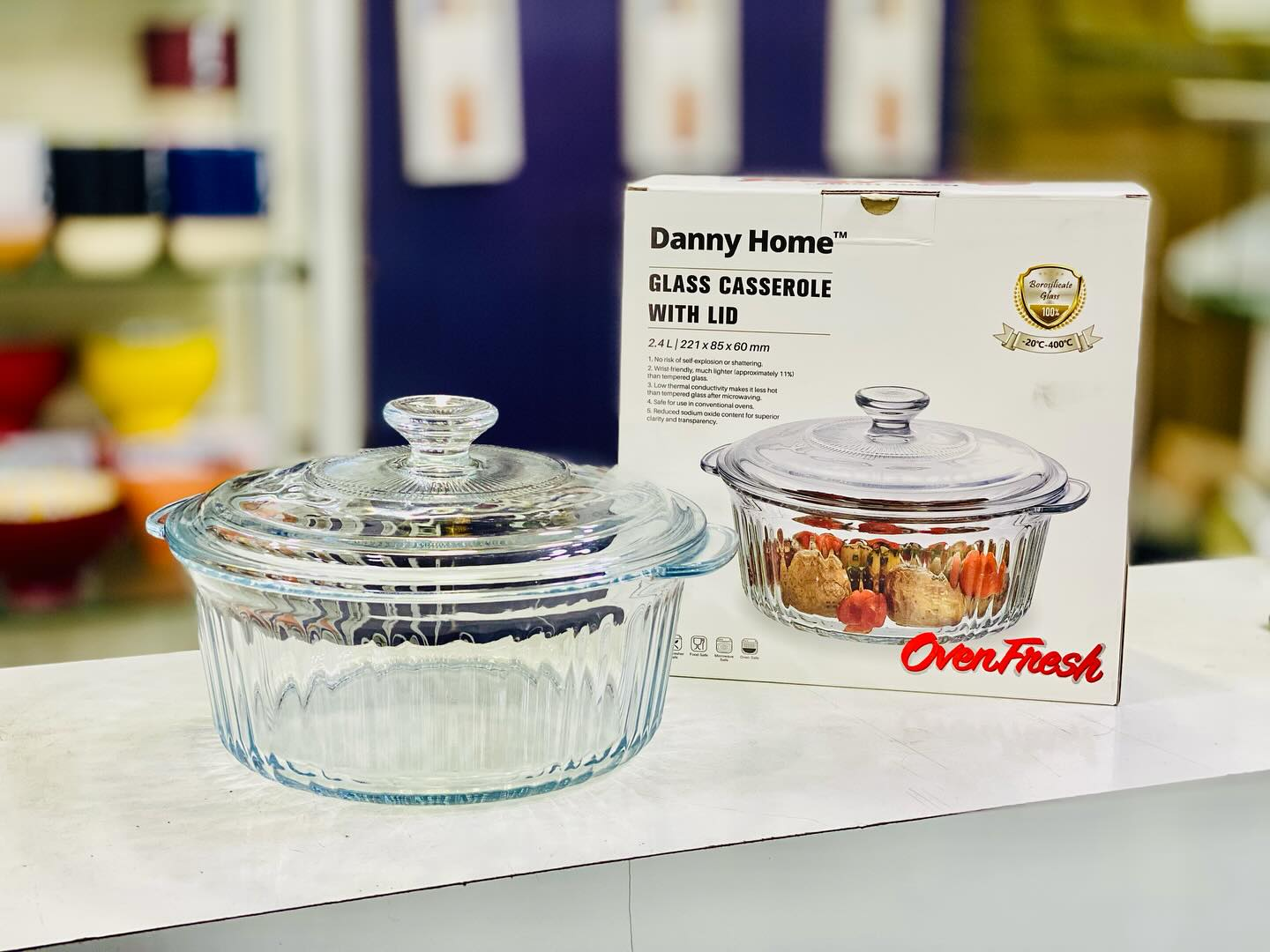 Danny Home Glass Casserole With Lid Microwave Safe. 2.4 Liter 4 Danny Home Glass Casserole With Lid Microwave Safe. 2.4 Liter