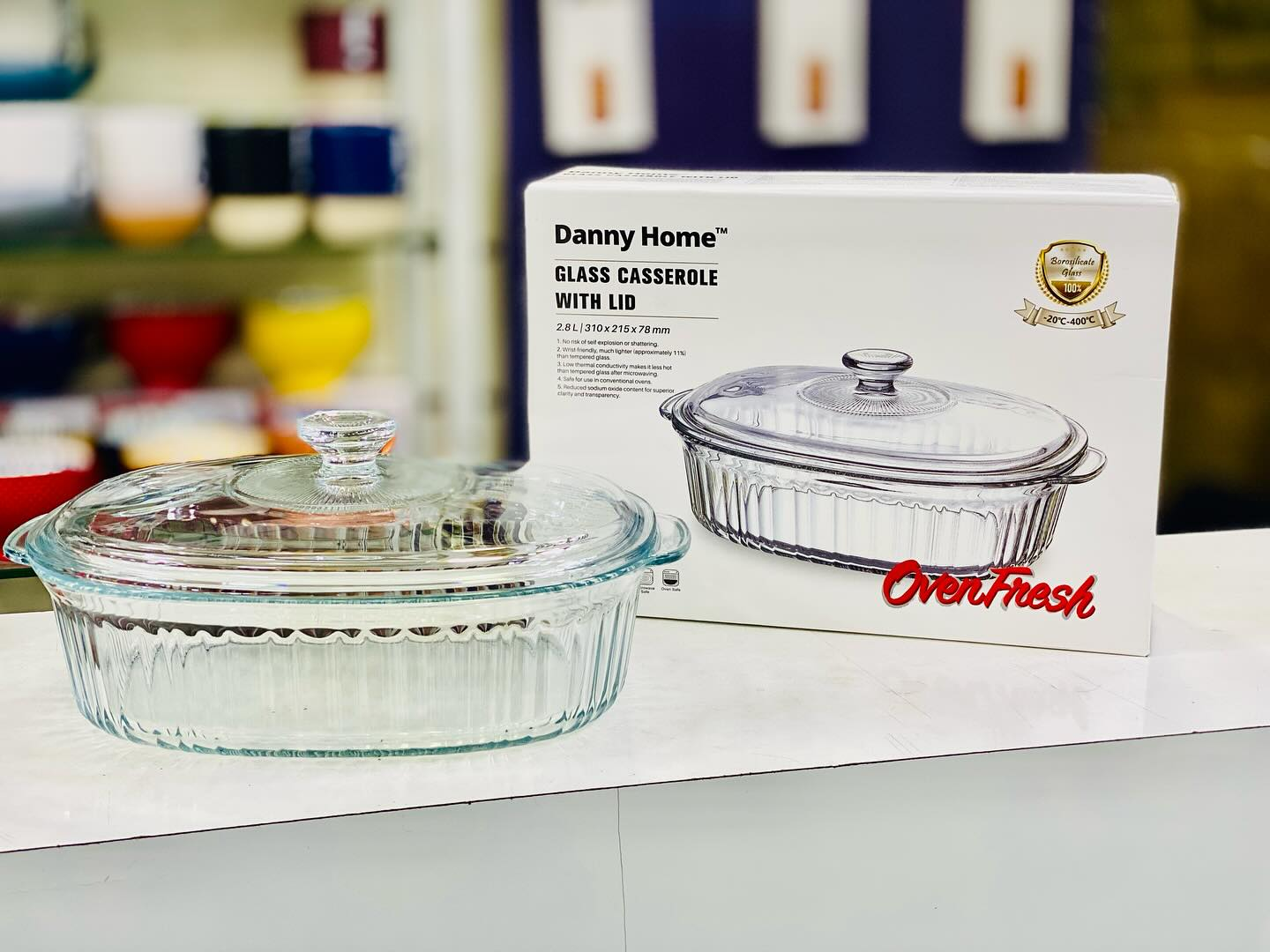 Danny Home Glass Casserole With Lid Microwave Safe. 2.8 Liter 4 Danny Home Glass Casserole With Lid Microwave Safe. 2.8 Liter