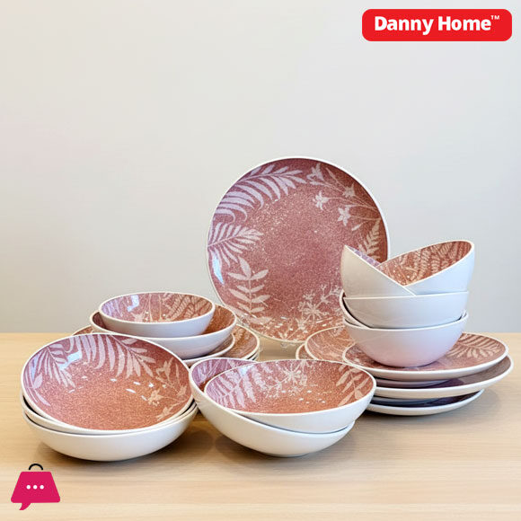 Danny Home Leaf Silhouette Printed Dinner Set 24Pcs