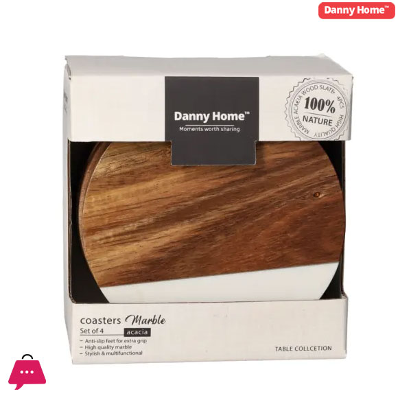 Danny Home Marble Wooden Coasters 4-Pcs 4 Danny Home Marble Wooden Coasters 4-Pcs - Image 2