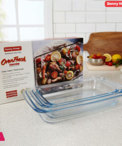Danny Home Pyrex Glass Oven Baking Pan 3Pcs - Capacity 1L+1.6L+2.2Liter