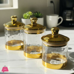 Deluxe Golden Airtight Jar Set Of 3