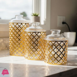 Deluxe Golden Airtight Jar Set of 3
