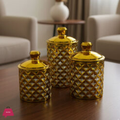 Deluxe Golden Airtight Jar Set Of 3