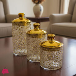 Deluxe Golden Airtight Jar Set Of 3