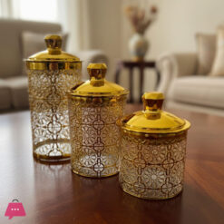 Deluxe Golden Airtight Jar Set Of 3