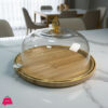 Fancy Cake Dome With Cover Bamboo Wooden Base