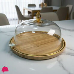 Fancy Cake Dome with Cover Bamboo Wooden Base