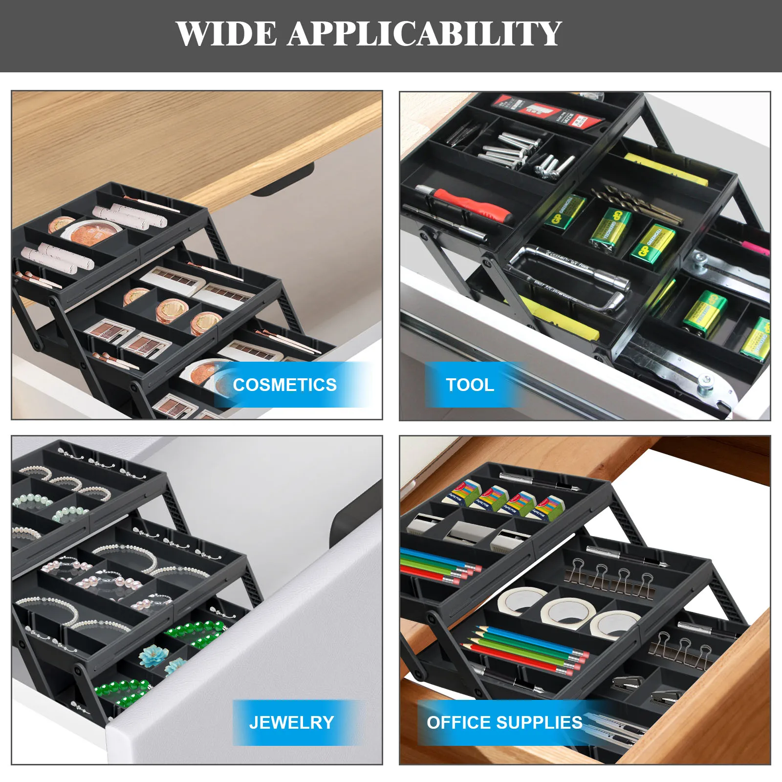Folding Drawer Organiser Expandable Multi-Layer Organiser Tray Box 17 Folding Drawer Organiser Expandable Multi-Layer Organiser Tray Box