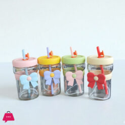 Glass Straw Cup with Bow Sleeve - 400ml