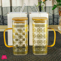 Golden Classic Straw Glass Juice Mug 1-Pcs