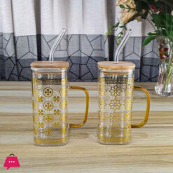 Golden Classic Straw Glass Juice Mug 1-Pcs