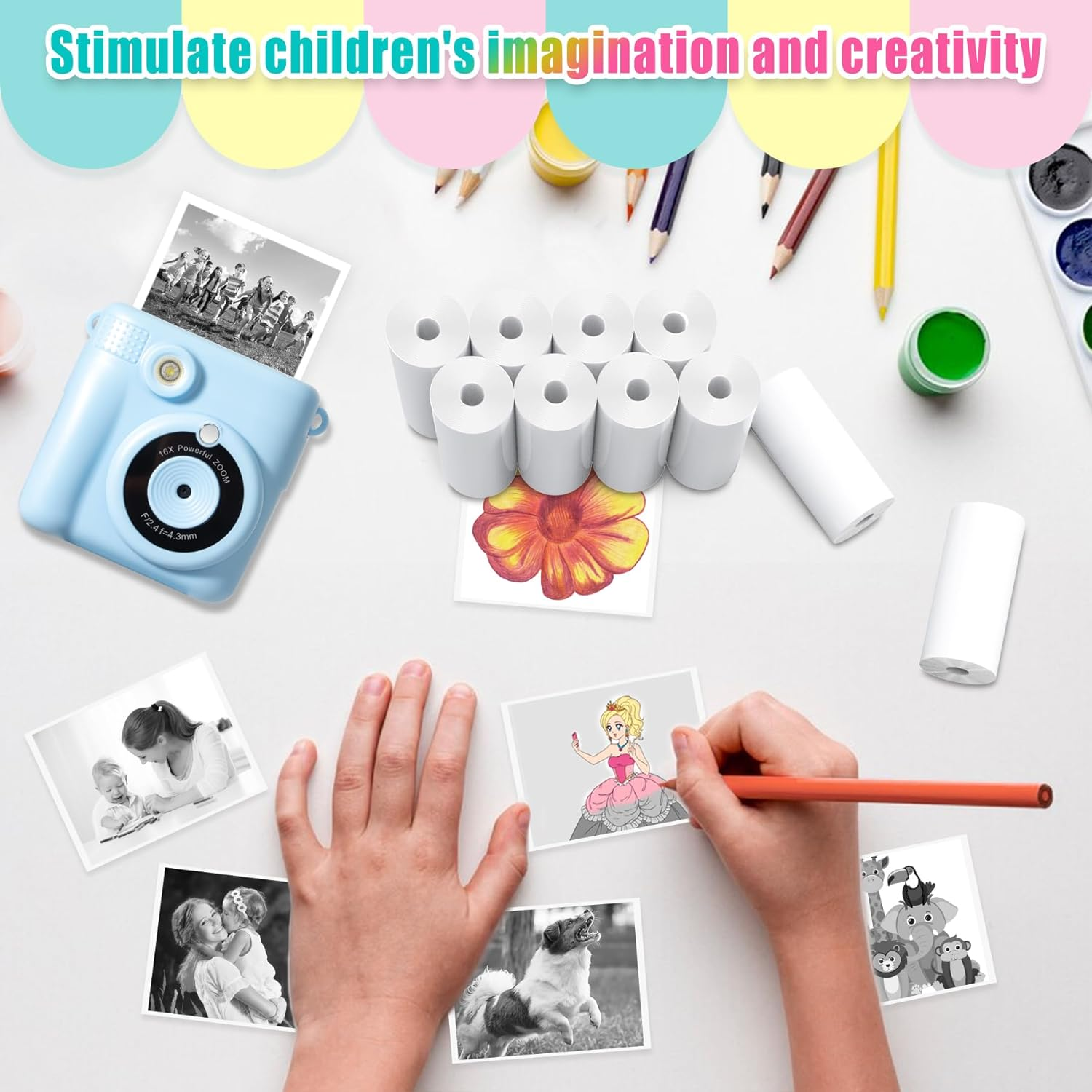 Instant Print Camera For Kids Refill Print Paper Thermal Print Paper Rolls 75-90 Photos 8 Instant Print Camera For Kids Refill Print Paper Thermal Print Paper Rolls 75-90 Photos