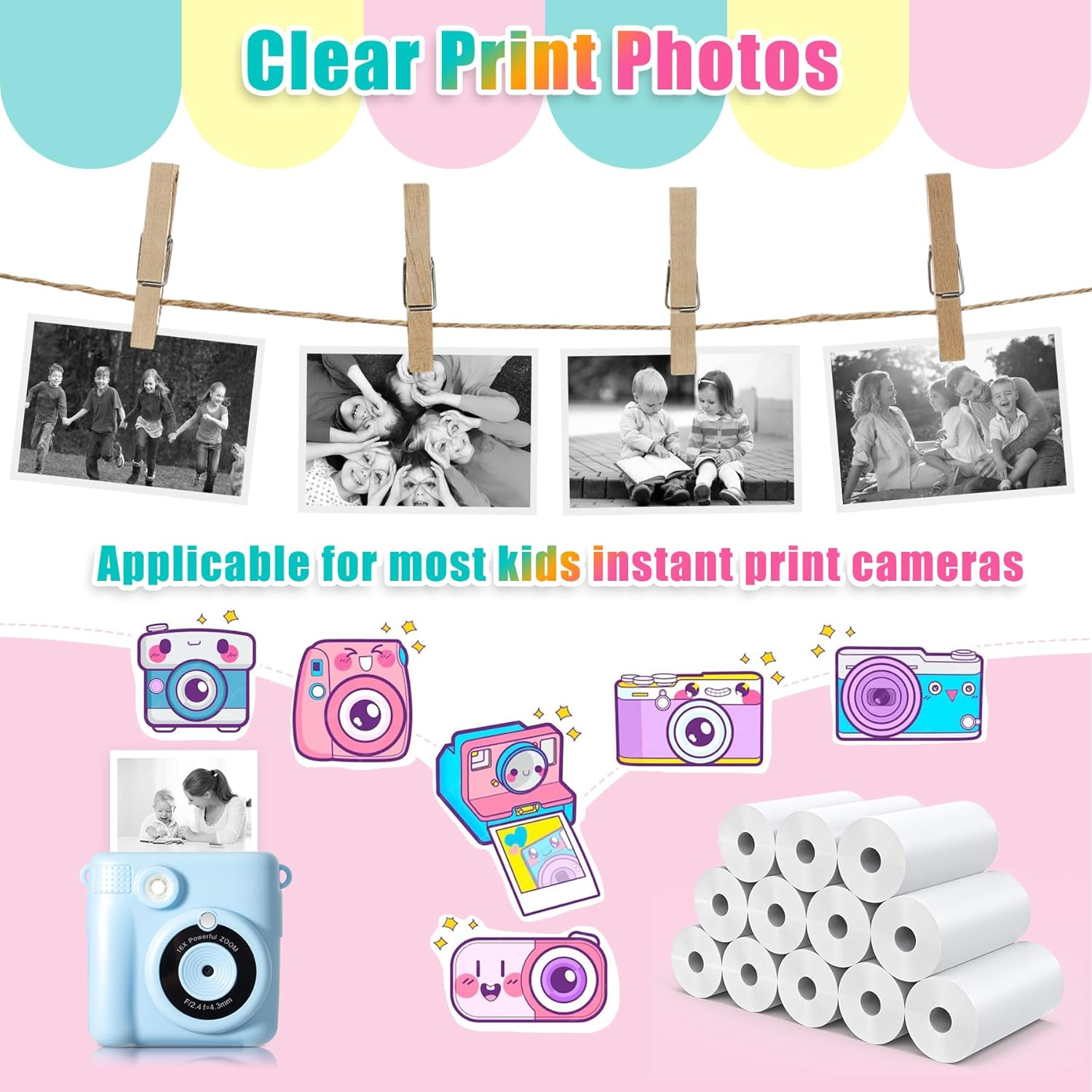 Instant Print Camera For Kids Refill Print Paper Thermal Print Paper Rolls 75-90 Photos 4 Instant Print Camera For Kids Refill Print Paper Thermal Print Paper Rolls 75-90 Photos