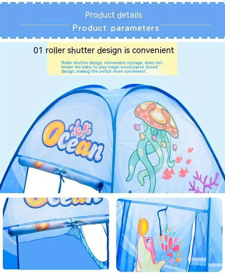 Ocean-Themed Three-In-One Tent Playhouse, Foldable And Portable For Indoor Use 14 Ocean-Themed Three-In-One Tent Playhouse, Foldable And Portable For Indoor Use
