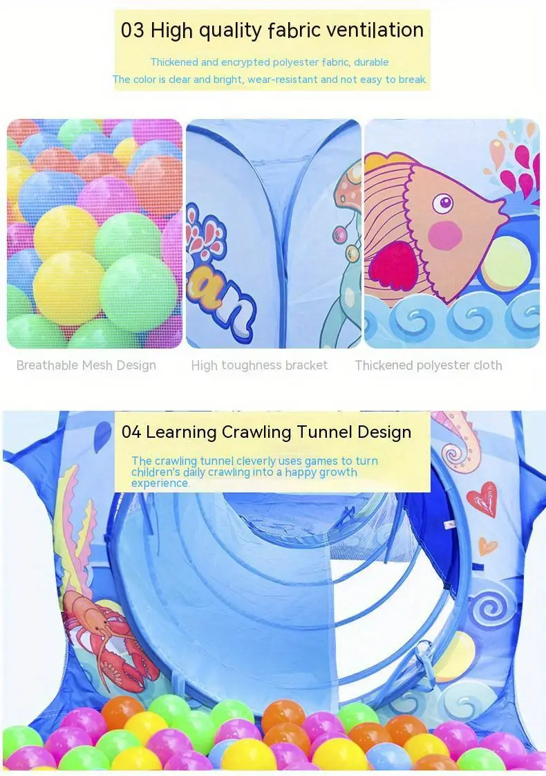 Ocean-Themed Three-In-One Tent Playhouse, Foldable And Portable For Indoor Use 16 Ocean-Themed Three-In-One Tent Playhouse, Foldable And Portable For Indoor Use