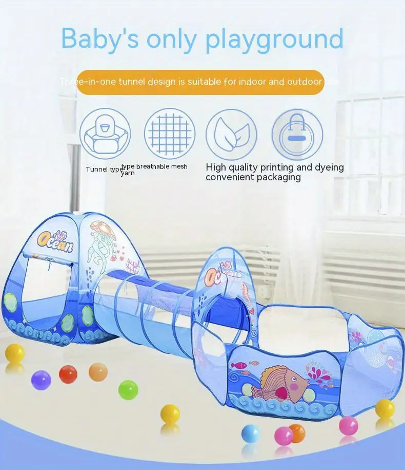 Ocean-Themed Three-In-One Tent Playhouse, Foldable And Portable For Indoor Use 12 Ocean-Themed Three-In-One Tent Playhouse, Foldable And Portable For Indoor Use