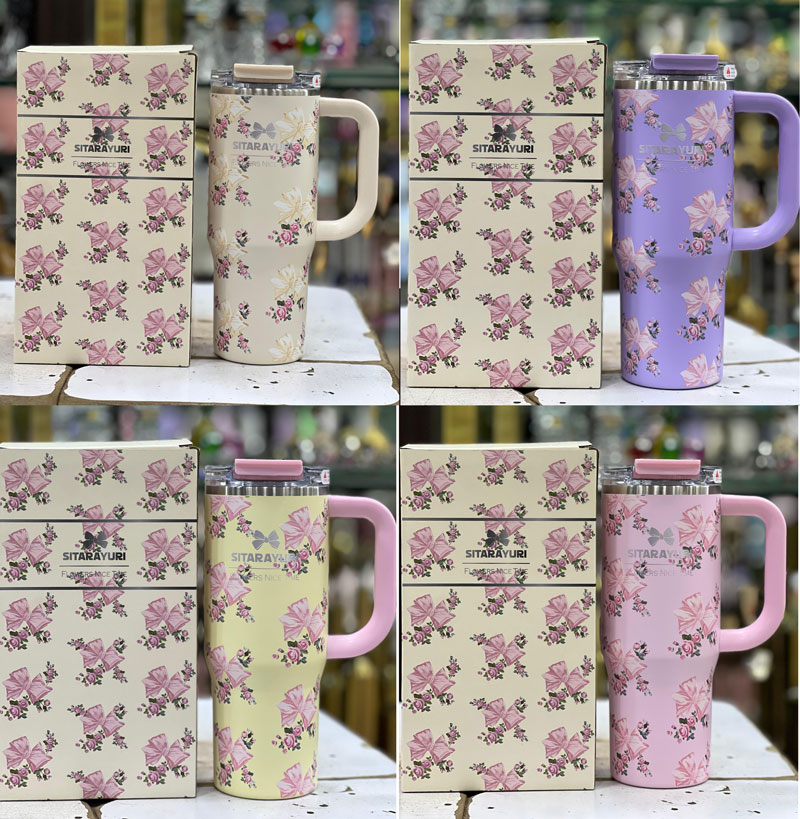 Sitarayuri Flower Nice Time Tumbler With Lid Straw And Handle -900Ml