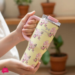 SITARAYURI Flower Nice Time Tumbler With Lid Straw And Handle -900ml