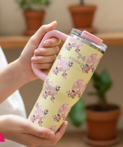 SITARAYURI Flower Nice Time Tumbler With Lid Straw And Handle -900ml