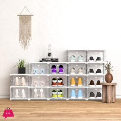 Stackable Shoe Shoe Box 3 Shoe Rack With Doors