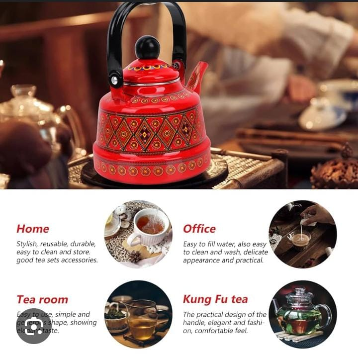Enamel Kettle 2.5 Ltr Decorative Tea &Amp; Water Kettle With Handle 14 Enamel Kettle 2.5 Ltr Decorative Tea &Amp; Water Kettle With Handle