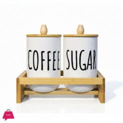 2-Piece Airtight Coffee &Amp; Sugar Ceramic Jar Set With Bamboo Rack - 1000G