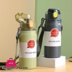 304 Sport Vacuum Flask With Straw Portable Thermos Mug With Strap 600ML
