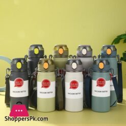 304 Sport Vacuum Flask With Straw Portable Thermos Mug With Strap 600Ml