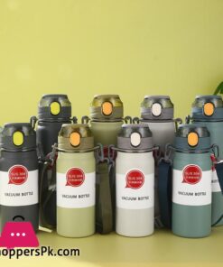 304 Sport Vacuum Flask With Straw Portable Thermos Mug With Strap 600Ml - Image 2