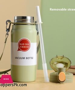 304 Sport Vacuum Flask With Straw Portable Thermos Mug With Strap 600Ml - Image 4