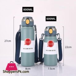 304 Sport Vacuum Flask With Straw Portable Thermos Mug With Strap 600Ml
