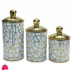 3Pcs Arabian Style Kitchen Food Storage Tank With Golden Lid Candy Coffee Bean Storing Jar Acrylic Plastic
