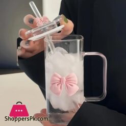 400Ml Glass Tumbler With Straw &Amp; Handle