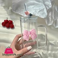 400Ml Glass Tumbler With Straw &Amp; Handle