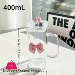400Ml Glass Tumbler With Straw &Amp; Handle