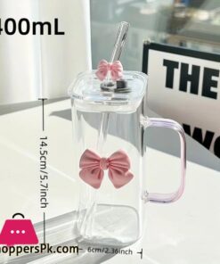 400Ml Glass Tumbler With Straw &Amp; Handle 44 400Ml Glass Tumbler With Straw &Amp; Handle - Image 4