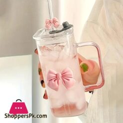 400Ml Glass Tumbler With Straw &Amp; Handle