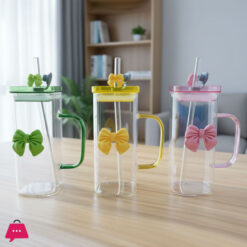 400mL Glass Tumbler with Straw & Handle