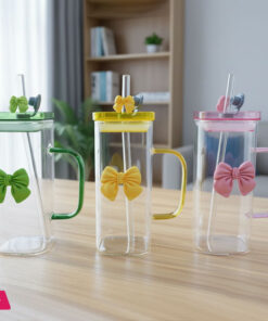 400mL Glass Tumbler with Straw & Handle