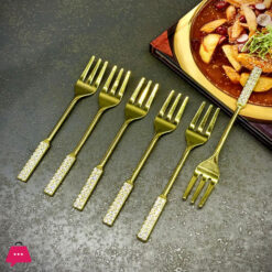 Golden Fork Set Crystal Handle Design 6 Pcs