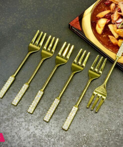 Golden Fork Set Crystal Handle Design 6 Pcs
